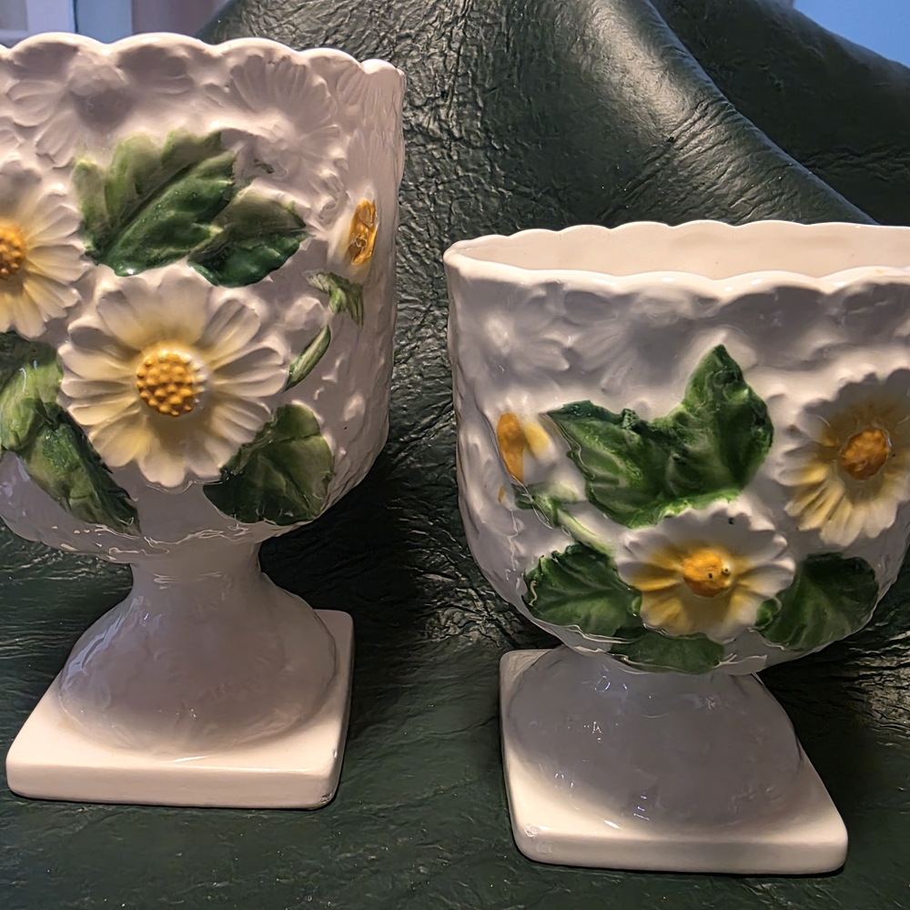 Floral Ceramic Vases with Yellow and Green Accents